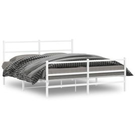 Metal Bed Frame with Headboard and FootboardÂ White 150x200 cm King Size