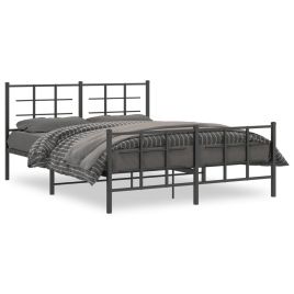 Metal Bed Frame with Headboard and Footboard Black 150x200 cm King Size