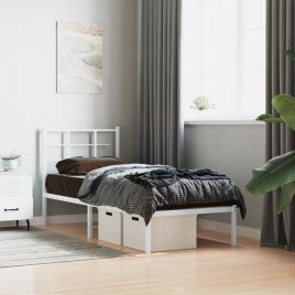 Metal Bedframe with Headboard White 75x190cm