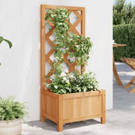 Planter with Trellis Brown Solid Wood Fir