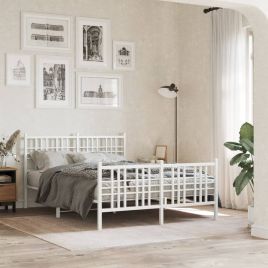 Metal Bedframe with Footboard White 140x190cm