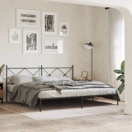 Metal Bedframe with Headboard Black 193x203cm