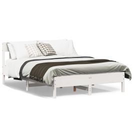 Bed Frame with Headboard White 150x200 cm King Size Solid Wood Pine