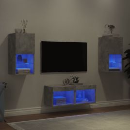 4 Piece TV Wall Cabinets with LED Lights Concrete Grey