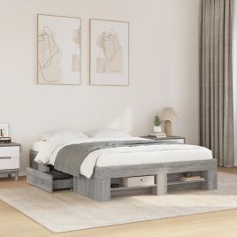 Bedframe Grey Sonoma 135x190cm Double Engineered Wood