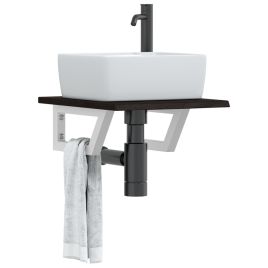 Basin Shelf Wall Mounted Steel and Solid Wood Oak