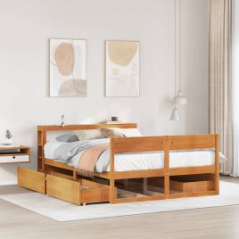 Bedframe Wax Brown 140x200cm Solid Wood Pine