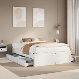 Bedframe with Drawers White 140x200cm Solid Wood Pine