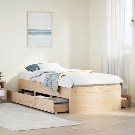 Bedframe with Drawers 75x190cm Small Single Solid Wood Pine