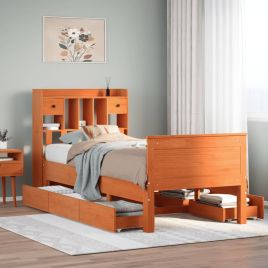 Bookcase Bed Wax Brown 75x190cm Small Single Solid Wood Pine