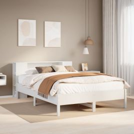 Bookcase Bed White 150x200cm King Solid Wood Pine