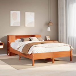 Bookcase Bed Wax Brown 135x190cm Double Solid Wood Pine