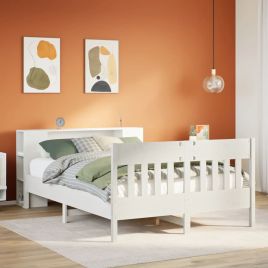 Bookcase Bed White 150x200cm King Size Solid Wood Pine