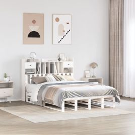 Bookcase Bed White 150x200cm King Size Solid Wood Pine