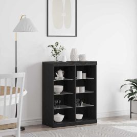 Sideboard with LED Lights Black Oak 41x37x100 cm