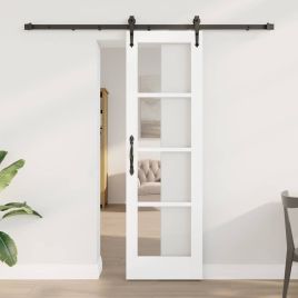 Sliding Door with Hardware Set White 61x198.5 cm Solid Wood Pine