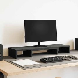 Monitor Stand Riser Adjustable Black Oak 80x24x10.5 cm
