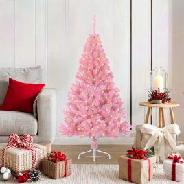 EMBERI Artificial Pre-lit Christmas Tree with 150 LEDs Pink 120 cm PVC