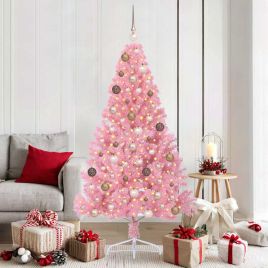 EMBERI Artificial Pre-lit Christmas Tree with 300 LEDs Pink 180 cm PVC