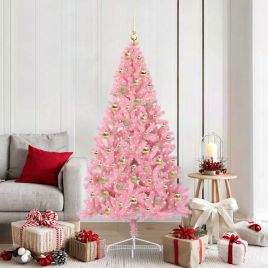 EMBERI Artificial Pre-lit Christmas Tree with 300 LEDs Pink 180 cm PVC