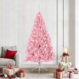 EMBERI Artificial Pre-lit Christmas Tree with 300 LEDs Pink 210 cm PVC