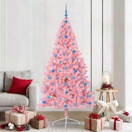 EMBERI Artificial Pre-lit Christmas Tree with 300 LEDs Pink 210 cm PVC