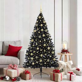 BRIWIN Artificial Pre-lit Christmas Tree Black 180 cm PVC