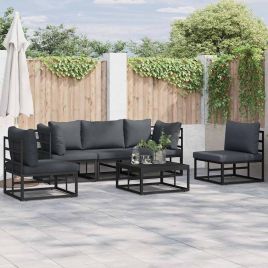 ENLBRO Garden Sofa Set with Cushion 6 pcs Aluminium - Black