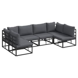 ENLBRO Garden Sofa Set with Cushion 6 pcs Aluminium - Black