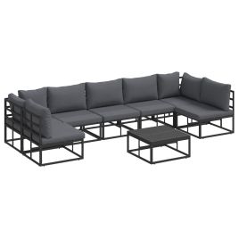 ENLBRO Garden Sofa Set with Cushion 8 pcs Aluminium - Black