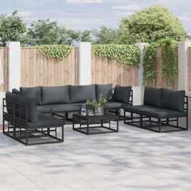 ENLBRO Garden Sofa Set with Cushion 8 pcs Aluminium - Black