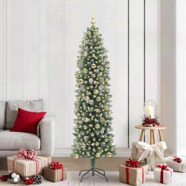 COSMER Artificial Slim Christmas Tree Green and white 210 cm