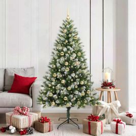 FELWIN Artificial Hinged Christmas Tree with Flocked Snow 180 cm