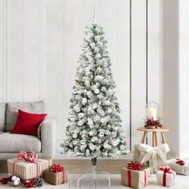 BRILAN Artificial Hinged Christmas Tree Green and white 210 cm