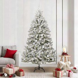 BRILCA Artificial Christmas Tree Green and White 210 cm PVC and Metal