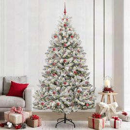 BRILCA Artificial Christmas Tree Green and White 240 cm PVC and Metal