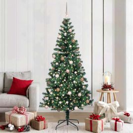 CHERLI Artificial Pre-lit Christmas Tree Green 210 cm PVC and Metal