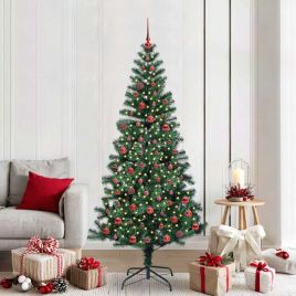 CHERLI Artificial Pre-lit Christmas Tree Green 210 cm PVC and Metal