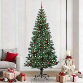 CHERLI Artificial Pre-lit Christmas Tree Green 240 cm PVC and Metal