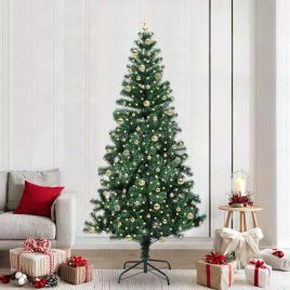 CHERLI Artificial Pre-lit Christmas Tree Green 240 cm PVC and Metal