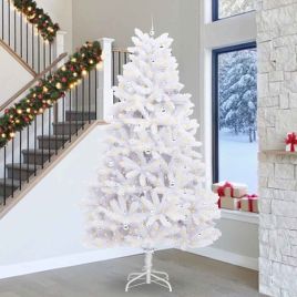 CUDWIN Artificial Hinged Christmas Tree White 300 cm PVC and Steel