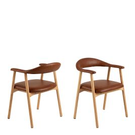 AURELI Dining Chair With Armrest in PU Retro Brandy - Set of 2