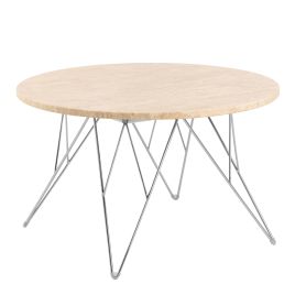 ORVANI Round Coffee Table in Matt Beige and Chrome Steel Base