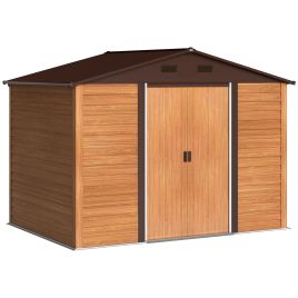SUNVISTA 9 x 6ft Galvanised Steel Shed Brown Wood Effect