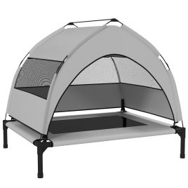 PAWSTER Portable Elevated Dog Bed with Canopy 76x61x60cm