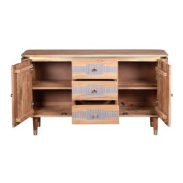Venessa Acacia Wood 2 Doors Sideboard with 3 Drawers - Natural Wood Grain