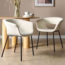Set of 2 Boucle Dining Chairs Off-White ELMA