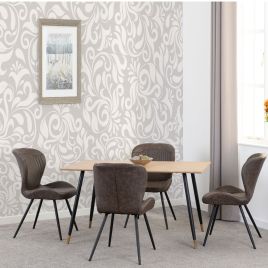 Hamilton Medium Dining Set with Quebec Chairs - Oak Effect Black Brown Faux Leather
