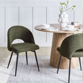 Set of 2 Dining Chairs ONAGA Boucle Dark Green