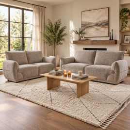 ALDERWYN Fabric 3 and 2 Seater Fullback Sofa Set - Beige